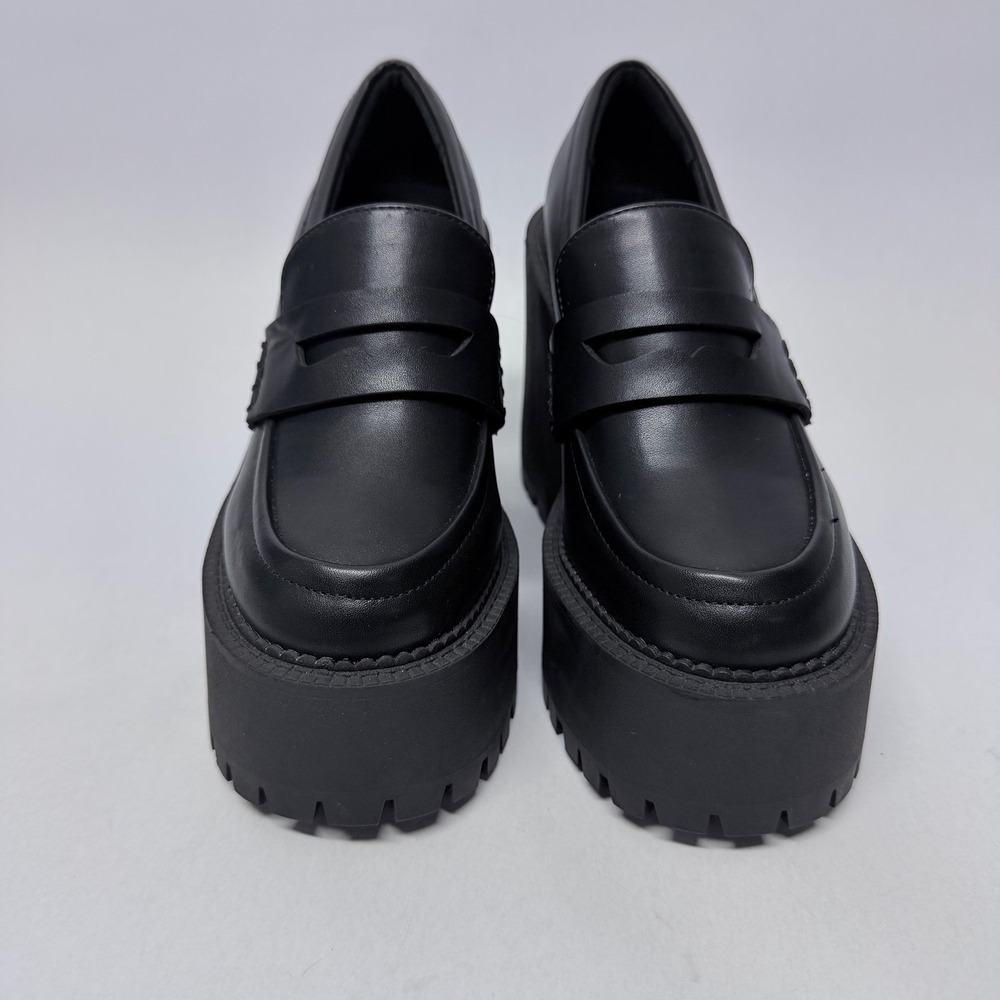 Forever 21 Womens Black Platform Penny Loafers Chunky Block Heel Lug Sole 5.5 - Picture 4 of 12
